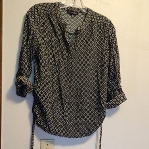 Sara Michelle Black and Gray 3/4 Sleeve Blouse with Mandarin Collar